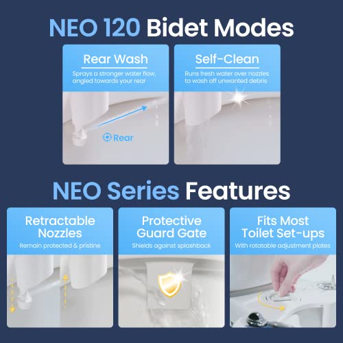 Luxe Bidet Neo 120 (Elite Series) - Boquilla autolimpiante - Accesorio mecánico no eléctrico para inodoro de bidé con válvulas de grifo fuertes y mangueras de metal