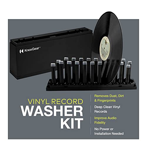 Knox Gear Kit de limpieza de discos – Kit de limpieza de discos de vinilo para reducir la estática y los saltos – Kit de limpieza de vinilo para limpiar el polvo y las huellas dactilares, incluye líquido limpiador de discos de vinilo, 2 cepillos de disco