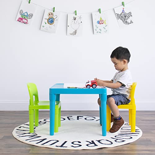 Humble Crew, Aqua Table & Green/Yellow - Juego de Mesa de plástico Ligero y 2 sillas, Cuadrado, para niños pequeños