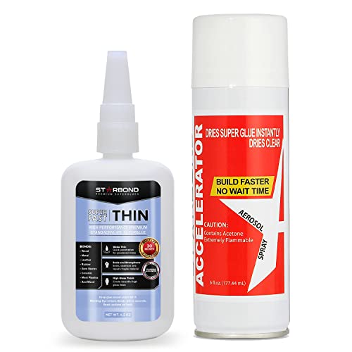 STARBOND EM-02 Super Fast Thin, Premium Instant CA (calcomanía de cianoacrilato) Super Glue Plus tapa extra y micropuntas, 2 onzas (para torneado de madera, giro de bolígrafo, pasatiempo, estabilización, acabado, incrustación)