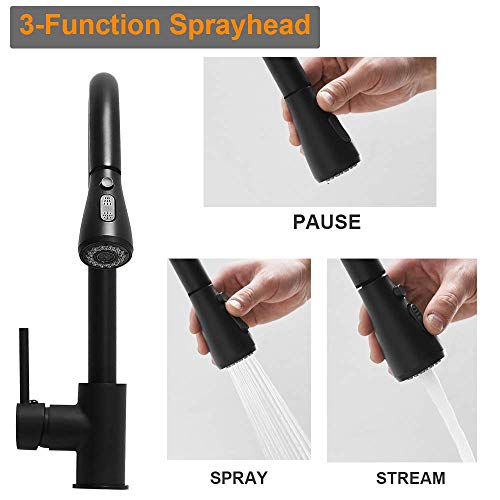 Hoimpro - llave comercial para fregadero de cocina de una sola manija con pulverizador extraíble, llave de cocina Rv con pulverizador extraíble, llave de agua de 3 funciones táctil en la lavandería, latón (1 o 3 orificios)
