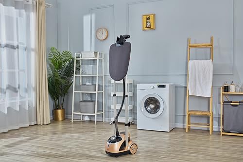 SALAV - Tabla de planchar profesional para ropa, 4 ajustes de vapor, acabado chapado en cromo y placa de vapor de acero inoxidable con ruedas para un movimiento más fácil, 1500 vatios