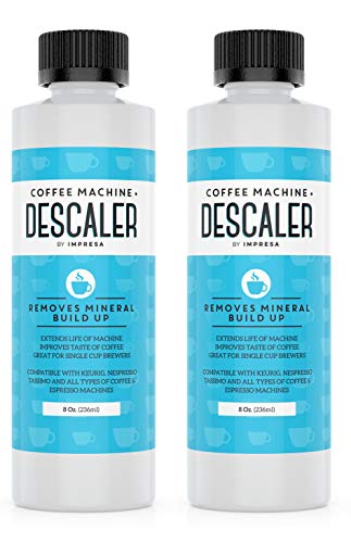 Impresa Products - Descalcificador para máquinas de café y espresso Keurig, Nespresso, Delongh, solución universal, un solo uso, 2 paquetes, 2 usos por botella, hecho en EE.UU.