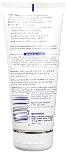 Eucerin Limpiador facial relajante para alivio del enrojecimiento, 6.8 onzas