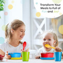 Plaskidy Juego de vajilla para niños de 4 a 24 piezas de plástico para niños, apto para microondas y lavaplatos, última intervensión de BPA, juego de cena para niños pequeños incluye platos y cuencos para niños
