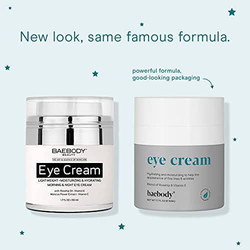 Baebody Crema de ojos con rosa mosqueta e hibisco para reducir la hinchazón y las ojeras mientras mejora la elasticidad, 1.7 onzas