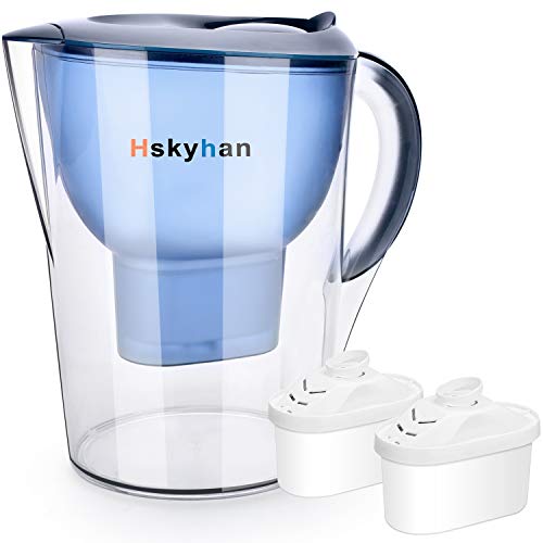 Hskyhan Jarra alcalina de filtro de agua – 3,5 litros mejora el pH, 2 filtros incluidos, sin BPA, sistema de filtración de 7 etapas para purificar, azul