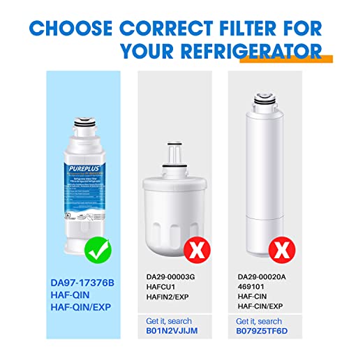 PUREPLUS DA97-17376B - Filtro de agua para refrigerador Samsung HAF-QIN, HAF-QIN/EXP, DA97-08006C, RF23M8070SG, RF23M8070SR, RF23M8090SG, RF23M8090SR, RF23M8570SR, RF23MRRF8590SG, paquete de 4
