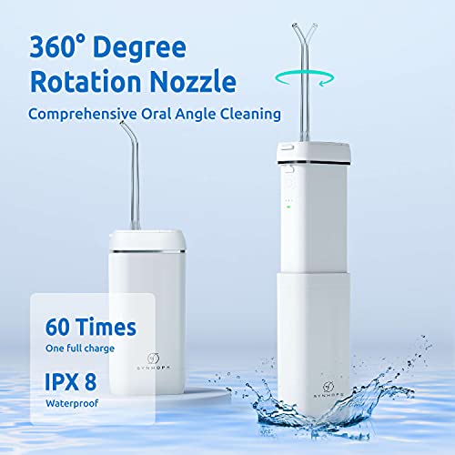 Irrigador bucal de agua [Mini portátil inalámbrico] Limpiador de dientes de agua para irrigador bucal, tanque de agua telescópico, 3 modos y IPX7 impermeable, hilo dental para el hogar y viajes para dientes, soporte para cuidado de puentes