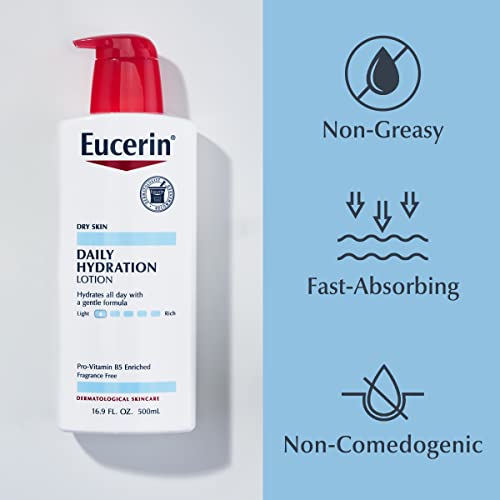 Eucerin Daily Hydration Moisturizing Lotion, Fragrance Free, 16.9 Oz, Pack of 3