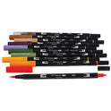 Tombow 56185 Marcadores artísticos de doble pincel, brillantes, paquete de 10. Mezclador, pincel y marcadores de punta fina