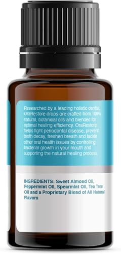 OraRestore - Tratamiento natural para mal aliento - Mezcla concentrada de aceites esenciales - Pasta dental líquida formulada por dentista y enjuague bucal para encías y dientes saludables, aceite de dientes para cuidado bucal con libro electrónico de 15