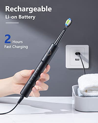 Dnsly - Cepillo de dientes eléctrico para adultos, cepillos de dientes sónicos recargables ultrasónicos, negro, blanco, rosa
