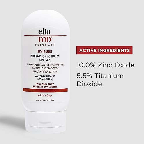 EltaMD UV Pure Sunscreen Broad-Spectrum SPF 47, Water-Resistant, Oil-free, 4.0 oz