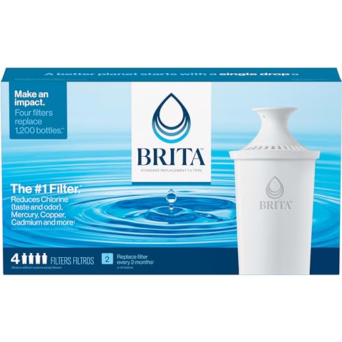 Brita Longlast Filtro de agua, filtros de repuesto de larga duración para jarras y dispensadores, Estándar, Blanco, 4ct, 4, 4