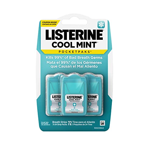 Listerine Cool Mint Pocketpaks Breath Strips, 24-Strip Pack, 3 Pack