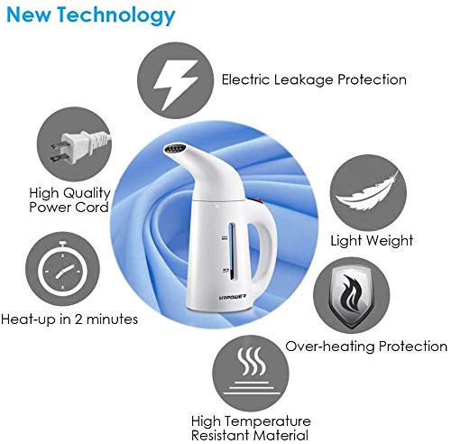 URPOWER Vaporizador actualizado para ropa, vaporizador portátil de tela de mano de calentamiento rápido, potente vaporizador de ropa con alta capacidad para el hogar y los viajes