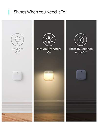 Eufy Lumi - Luz nocturna adhesiva de segunda generación LED blanca cálida, sensor de movimiento, recámara, baño, cocina, pasillo, escaleras, eficiencia energética, compacto, paquete de 3