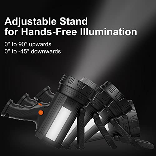 BUYSIGHT Rechargeable Spotlight Flashlight, 200000 lumens 600 Yards Range Solar Spot Lights Hand held Large flashlights with red Lens and Side Flood Light Warning Light USB C Recharge
