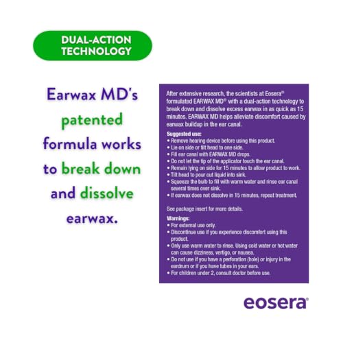 EARWAX MD Kit de eliminación de cera de oído y herramienta de limpieza de oídos, incluye gotas de disolución de cera para oídos y foco de enjuague