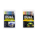 Tombow 56185 Marcadores artísticos de doble pincel, brillantes, paquete de 10. Mezclador, pincel y marcadores de punta fina