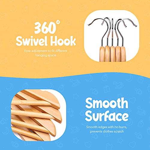 CozyMood - Perchas de madera para niños, (paquete de 20) perchas de madera para bebé, gancho giratorio de 360° antideslizante para abrigos, trajes, pantalones y chaquetas, color rosa natural