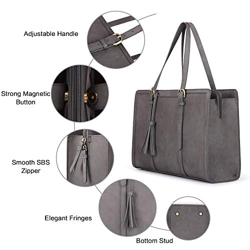 ECOSUSI Bolsa para portátil de hasta 15.6 pulgadas para mujer, bolsa de oficina de gran capacidad con compartimentos de 3 capas