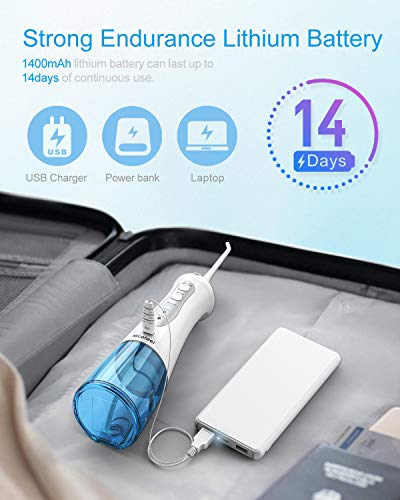 Nicefeel 300ML Portable and USB Rechargeable Oral Irrigator for Travel IPX7 Waterproof Water Flossing with 4 Jet Tips for Home