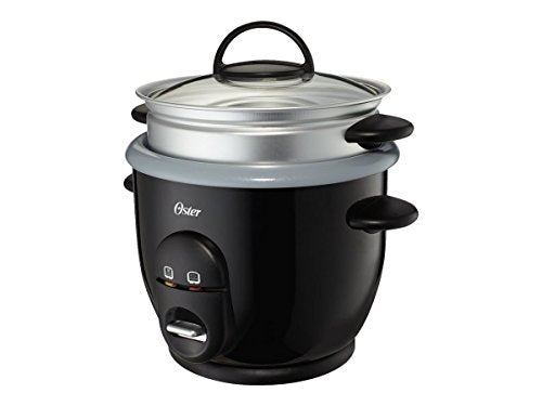 Oster CKSTRC61K-TECO Arrocera y cocina de granos, infundida con titanio, 6 tazas con bandeja de vapor, mediano/talla única, plateado/negro