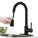 Hoimpro - llave comercial para fregadero de cocina de una sola manija con pulverizador extraíble, llave de cocina Rv con pulverizador extraíble, llave de agua de 3 funciones táctil en la lavandería, latón (1 o 3 orificios)