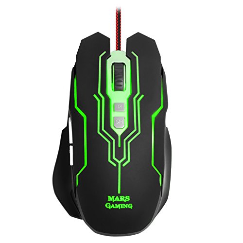 Mars Gaming MM216 ratone USB Óptico 5000 dpi Mano Derecha Negro - Ratón (Mano Derecha, Óptico, USB, 5000 dpi, 135 g, Negro)