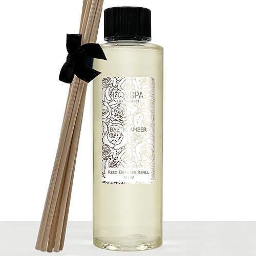 LOVSPA aceite difusor de varillas de ámbar báltico con varillas de repuesto | resina de ámbar rica, sándalo y almizcle relajante con notas cítricas y florales claras, 4 onzas | fabricado en los Estados Unidos