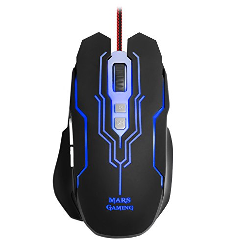Mars Gaming MM216 ratone USB Óptico 5000 dpi Mano Derecha Negro - Ratón (Mano Derecha, Óptico, USB, 5000 dpi, 135 g, Negro)