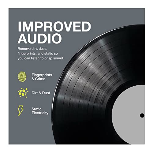 Knox Gear Kit de limpieza de discos – Kit de limpieza de discos de vinilo para reducir la estática y los saltos – Kit de limpieza de vinilo para limpiar el polvo y las huellas dactilares, incluye líquido limpiador de discos de vinilo, 2 cepillos de disco