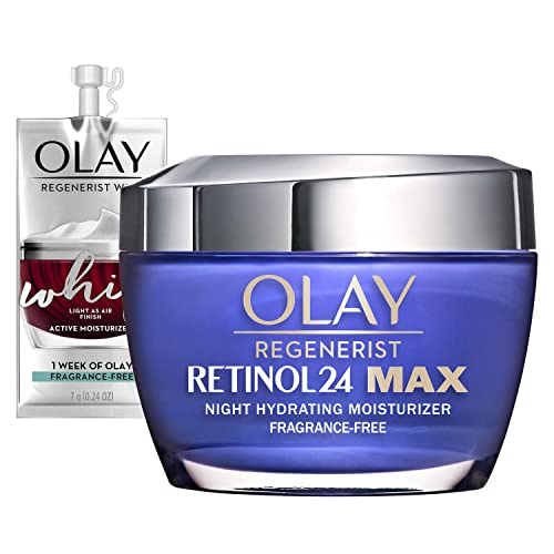 Olay Regenerist Retinol 24 Max Moisturizer, Retinol 24 Max Night Face Cream, 1.7 Oz + Whip Face Moisturizer Travel/Trial Size Gift Set