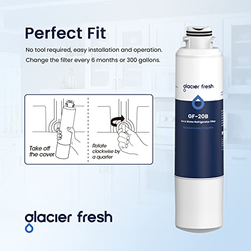 GLACIER FRESH DA29-00020B Filtro de agua para frigorífico compatible con Samsung DA29-00020A/B, DA29-00020B-1, HAF-CIN/EXP, 46-9101, RF4267HARS para puerta francesa nevera cocina (paquete de 3)