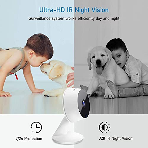 LaView Cámara de seguridad para el hogar HD 1080P (2 unidades) de detección de movimiento, incluye 2 tarjetas SD, audio bidireccional, visión nocturna, vigilancia interior WiFi para bebé/mascotas, Alexa y Google, servicio en la nube (servidor de EE. UU.)