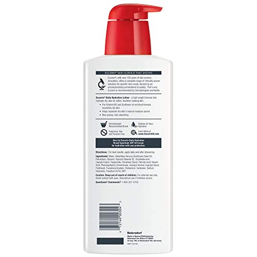 Eucerin Daily Hydration Moisturizing Lotion, Fragrance Free, 16.9 Oz, Pack of 3