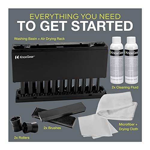 Knox Gear Kit de limpieza de discos – Kit de limpieza de discos de vinilo para reducir la estática y los saltos – Kit de limpieza de vinilo para limpiar el polvo y las huellas dactilares, incluye líquido limpiador de discos de vinilo, 2 cepillos de disco