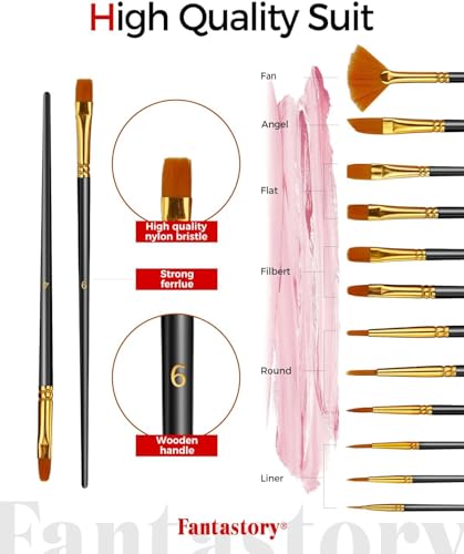 Fantastory Juego de pintura acrílica, 24 colores clásicos (2 onzas/60 ml), pintura profesional para manualidades, kit de suministros de arte para adultos y niños, lona, tela, roca, vidrio, piedra, cerámica, modelo, pintura de madera con 3 pinceles
