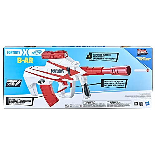 NERF Fortnite B-AR Motorized Dart Blaster -- Fortnite Converge Wrap, Motorized 10-Dart Blasting, 10-Dart Clip, 10 Official Elite Darts