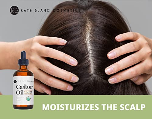 Castor Oil (4oz), USDA Certified Organic, 100% Pure, Cold Pressed, Hexane Free by Kate Blanc. Stimulate Growth for Eyelashes, Eyebrows, Hair. Skin Moisturizer & Oil Cleanse. FREE Starter Kit