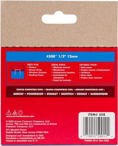 Arrow Fastener 508 1/2in. T50 auténtica flecha 1250pc Staple