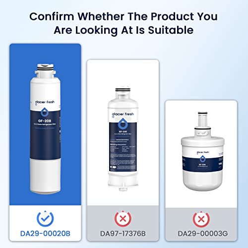 GLACIER FRESH DA29-00020B Filtro de agua para frigorífico compatible con Samsung DA29-00020A/B, DA29-00020B-1, HAF-CIN/EXP, 46-9101, RF4267HARS para puerta francesa nevera cocina (paquete de 3)
