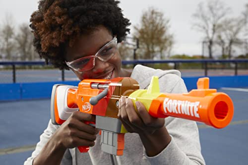 Nerf Lanzador Fortnite HR - Diseño de Papel Guau, Clip de 6 Dardos - 6 Dardos Elite - Perno Giratorio y cañón Desmontable