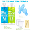 Kit de resina epoxi de resina de arte transparente, kit de 2 piezas, kit de resina de fundición y revestimiento, resina de joyería de vidrio con tazas de medición adicionales, esparcidores y guantes