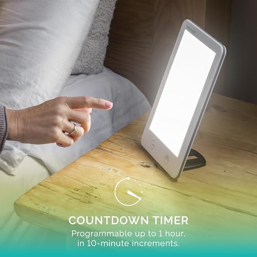 Verilux HappyLight® VT41 Lumi Plus 10.000 Lux LED lámpara de terapia de luz última intervensión de rayos UV con brillo ajustable y temporizador de cuenta atrás, 31 pies cuadrados. pulgadas. Tamaño de la lente