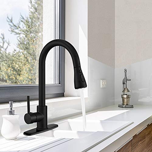 Hoimpro - llave comercial para fregadero de cocina de una sola manija con pulverizador extraíble, llave de cocina Rv con pulverizador extraíble, llave de agua de 3 funciones táctil en la lavandería, latón (1 o 3 orificios)