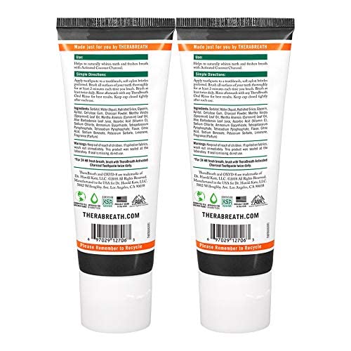 TheraBreath â€" Whitening + Fresh Breath Charcoal Toothpaste â€" Made in the USA â€" Whitens Teeth â€" Stops Bad Breath â€" No Artificial Flavors or Detergents â€" Midnight Mint Flavor â€" 4-oz. Tubes â€" Two-Pack
