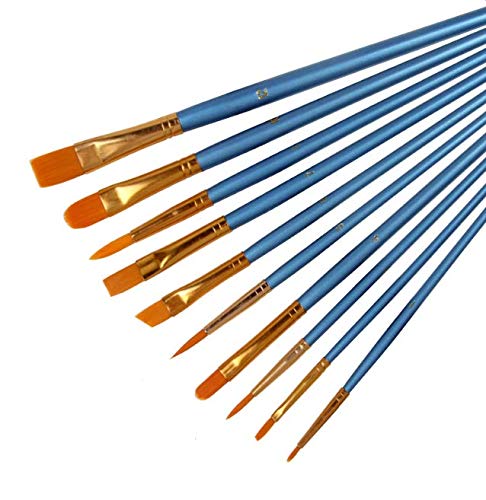 KDDOM - Juego de 10 pinceles de pintura para el pelo de nailon, punta redonda, para todo propósito, pintura al óleo de acuarela